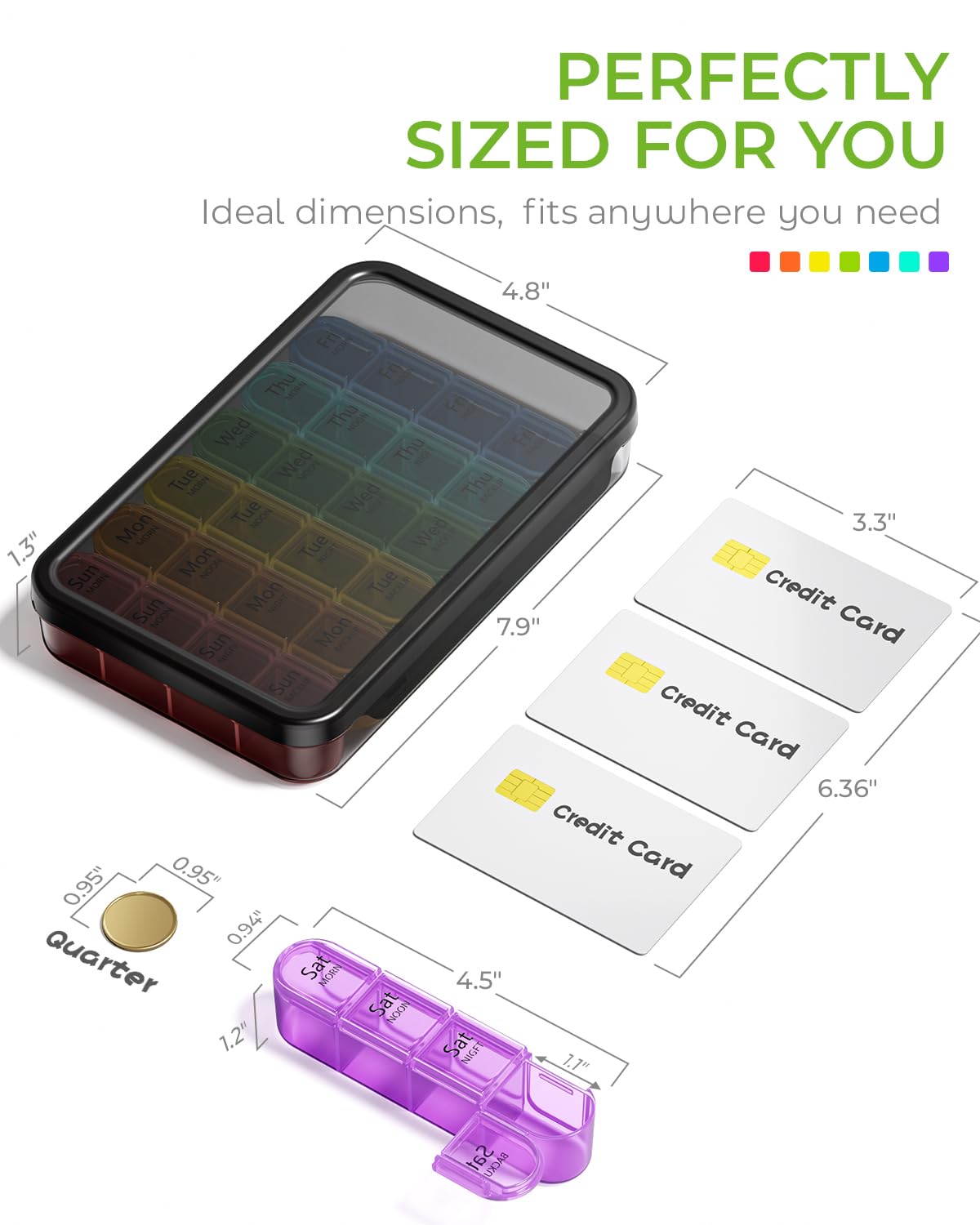 Odaro Weekly Pill Organizer 4 Times a Day, BPA Free Daily Pill Box 7 Day, Large Travel Pill Case with 28 Compartment to Hold Medicine, Vitamin and Supplement