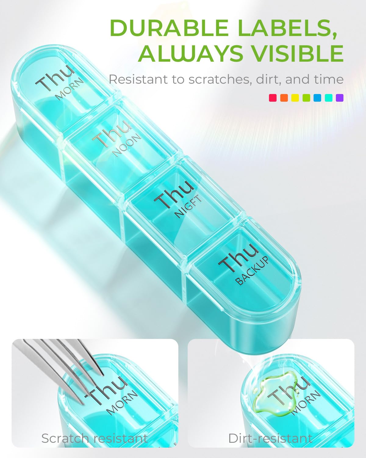 Odaro Weekly Pill Organizer 4 Times a Day, BPA Free Daily Pill Box 7 Day, Large Travel Pill Case with 28 Compartment to Hold Medicine, Vitamin and Supplement