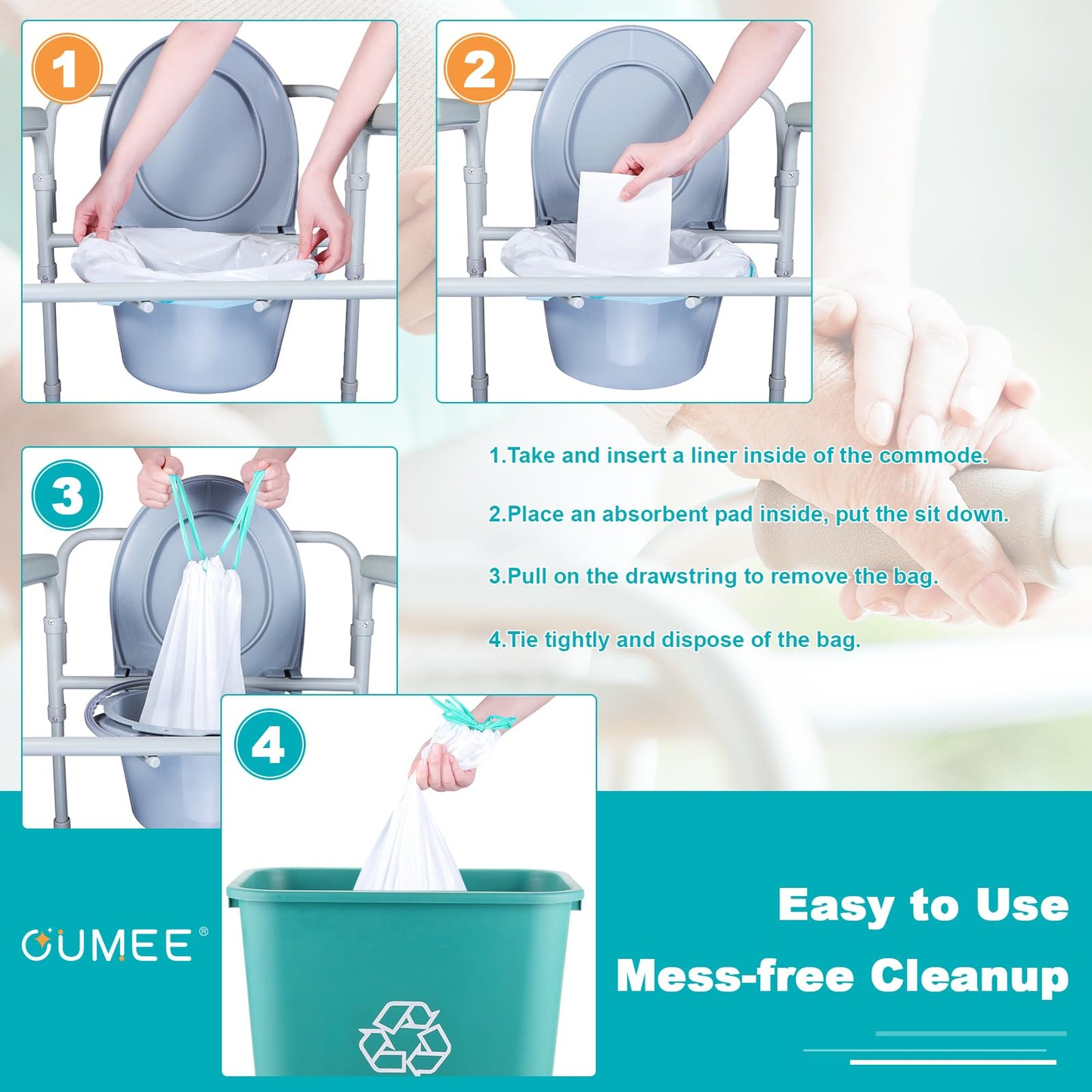 60 Commode Liners with Absorbent Pads, 60 Bedside Commode Liners and 60 Pads for Commode Bucket, Disposable Commode Bags for Adults, Portable Leak-Proof Potty Chair Liners (21*16in-60+60)