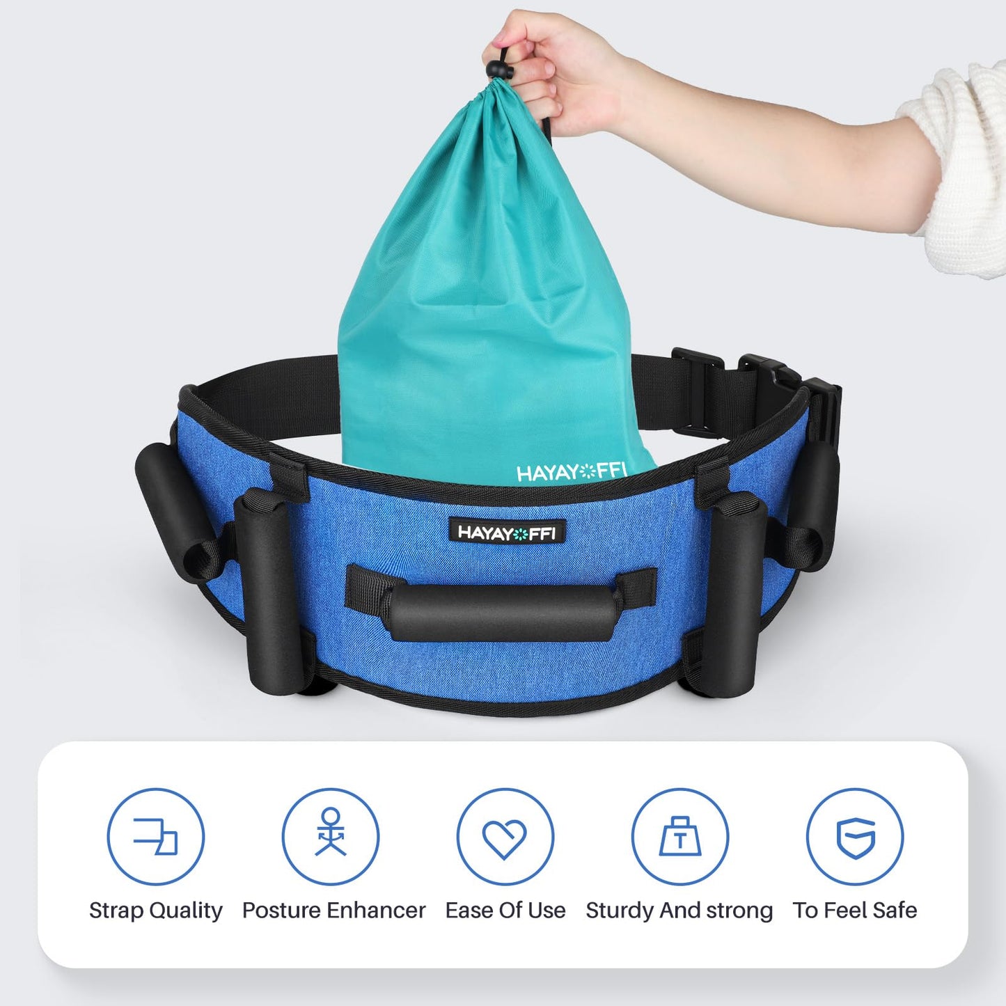 HayaYoffi Gait Belts Transfer Belt for Seniors with Padding Handles, Gate Belt for Elderly Lift Belts with Quick Release Buckle Anti-Slip Function Transfer Belt for Handicap, Physical Therapy (Blue)