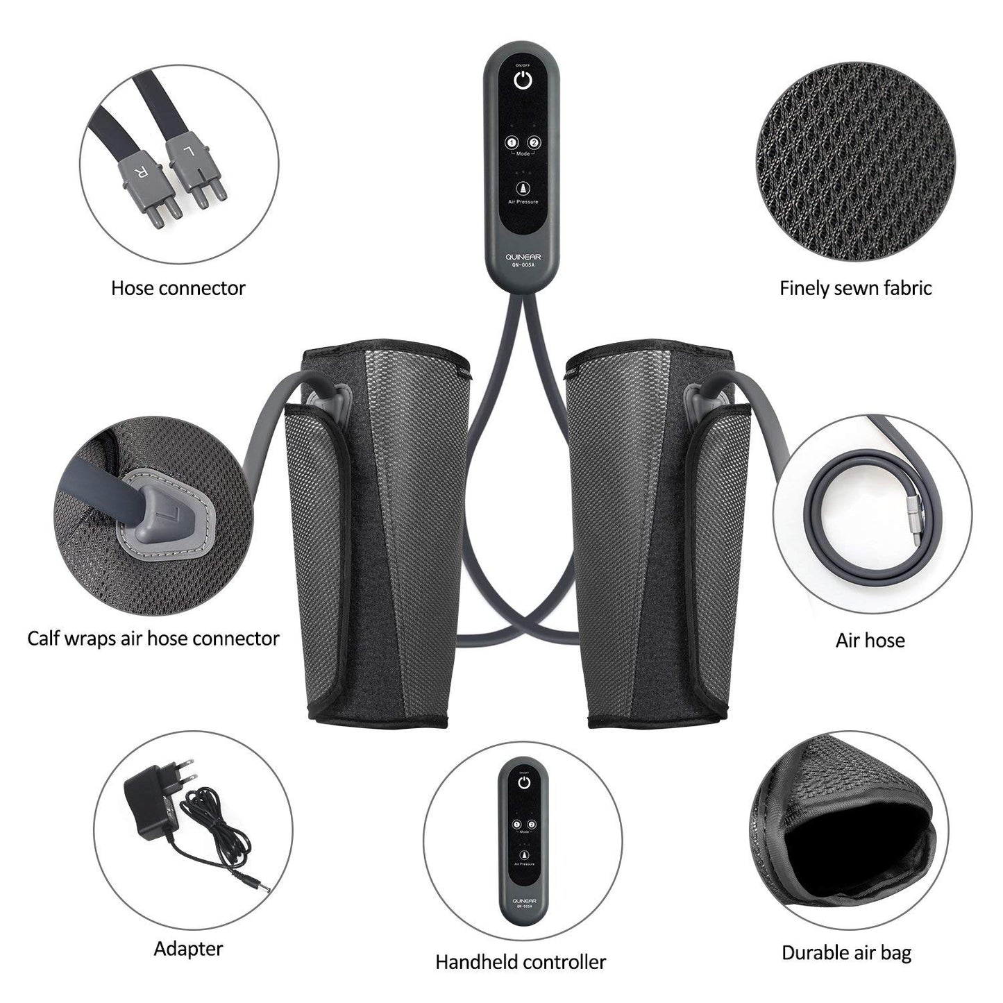 QUINEAR Air Compression Leg Massager for Circulation & Pain Relief, Calf Massagers with 2 Modes & 3 Intensities, Sequential Compression Device (SCD) for RLS, Edema, FSA HSA Eligible - Ideal Gift