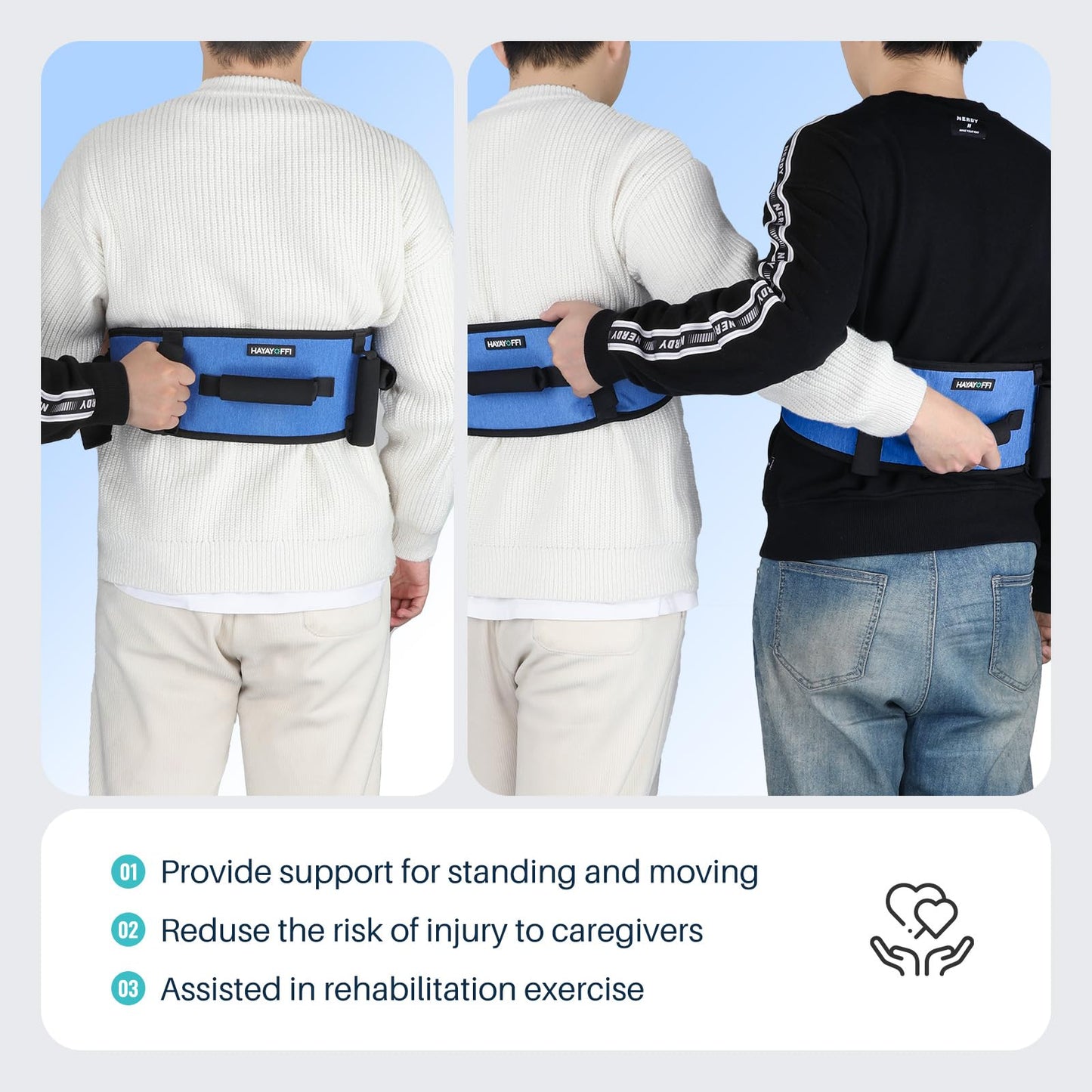 HayaYoffi Gait Belts Transfer Belt for Seniors with Padding Handles, Gate Belt for Elderly Lift Belts with Quick Release Buckle Anti-Slip Function Transfer Belt for Handicap, Physical Therapy (Blue)