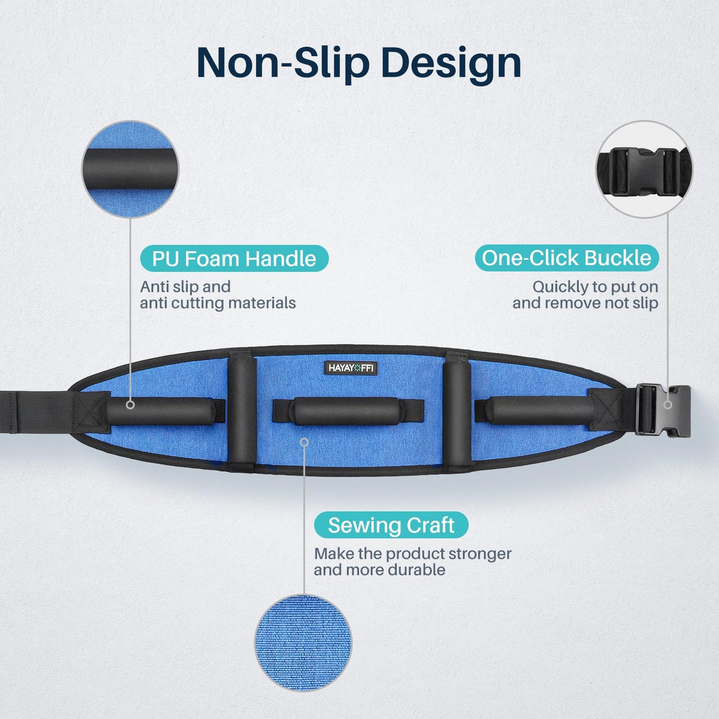 HayaYoffi Gait Belts Transfer Belt for Seniors with Padding Handles, Gate Belt for Elderly Lift Belts with Quick Release Buckle Anti-Slip Function Transfer Belt for Handicap, Physical Therapy (Blue)