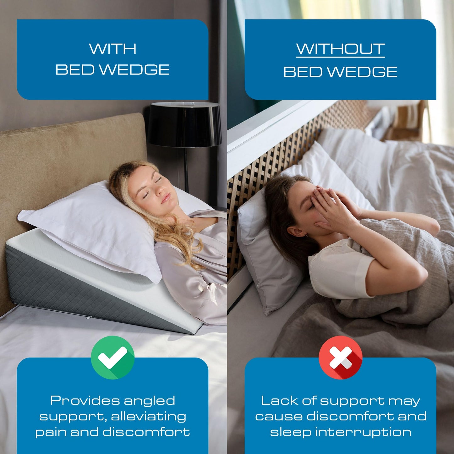 Kölbs Bed Wedge Pillow for Sleep Apnea, Sleeping Comfort, Relaxing, Acid Reflux, Heartburn and Back Pain Relief. Cushion for Sitting Up in Bed. Memory Foam Top, Chic Jacquard Washable Cover.