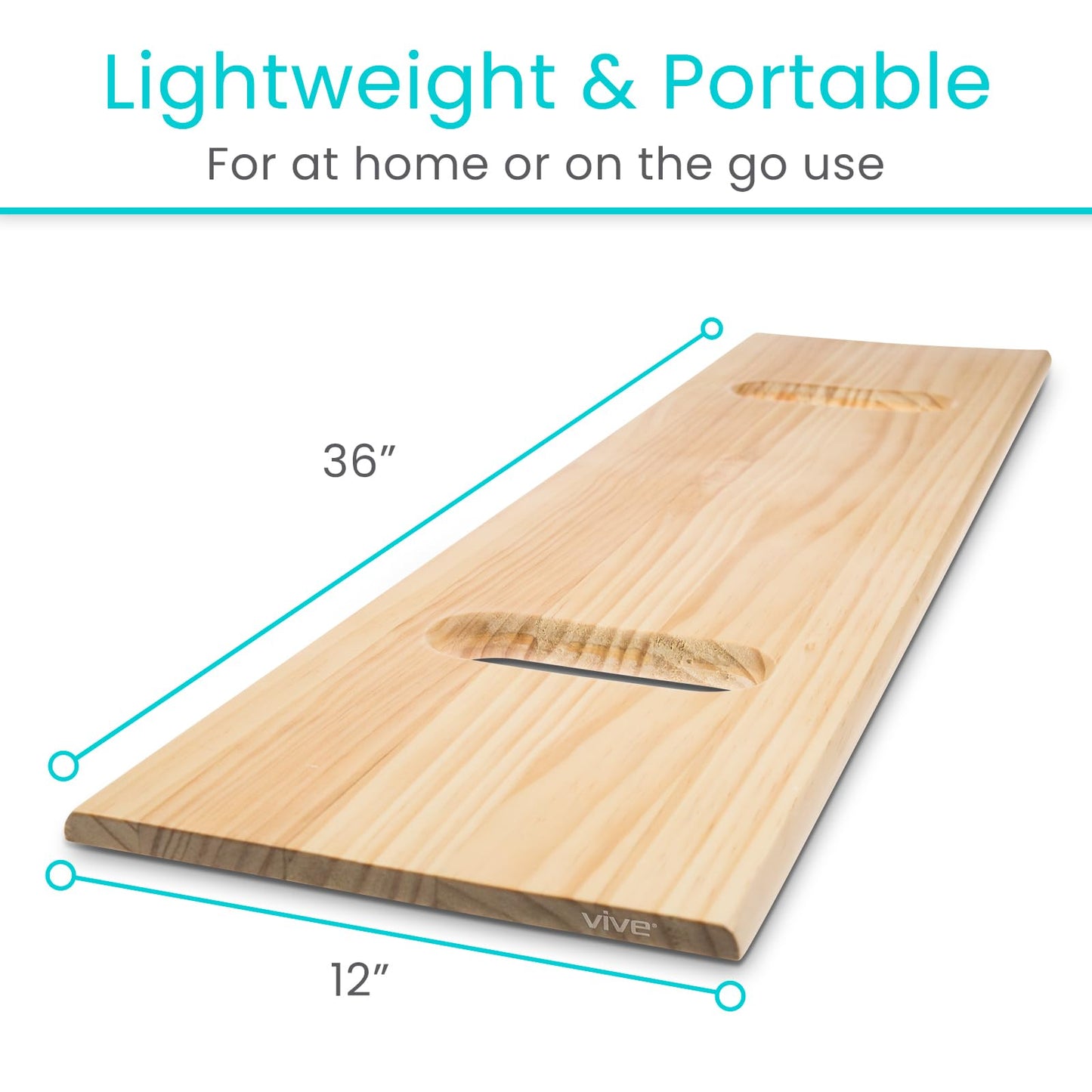 Vive Transfer Board (36" by 12") - Patient Slide Assist Device - Transferring from Wheelchair to Bed, Toilet, Car, Bathtub - Heavy Duty Sliding for Elderly, Seniors, Disabled - Transport Platform