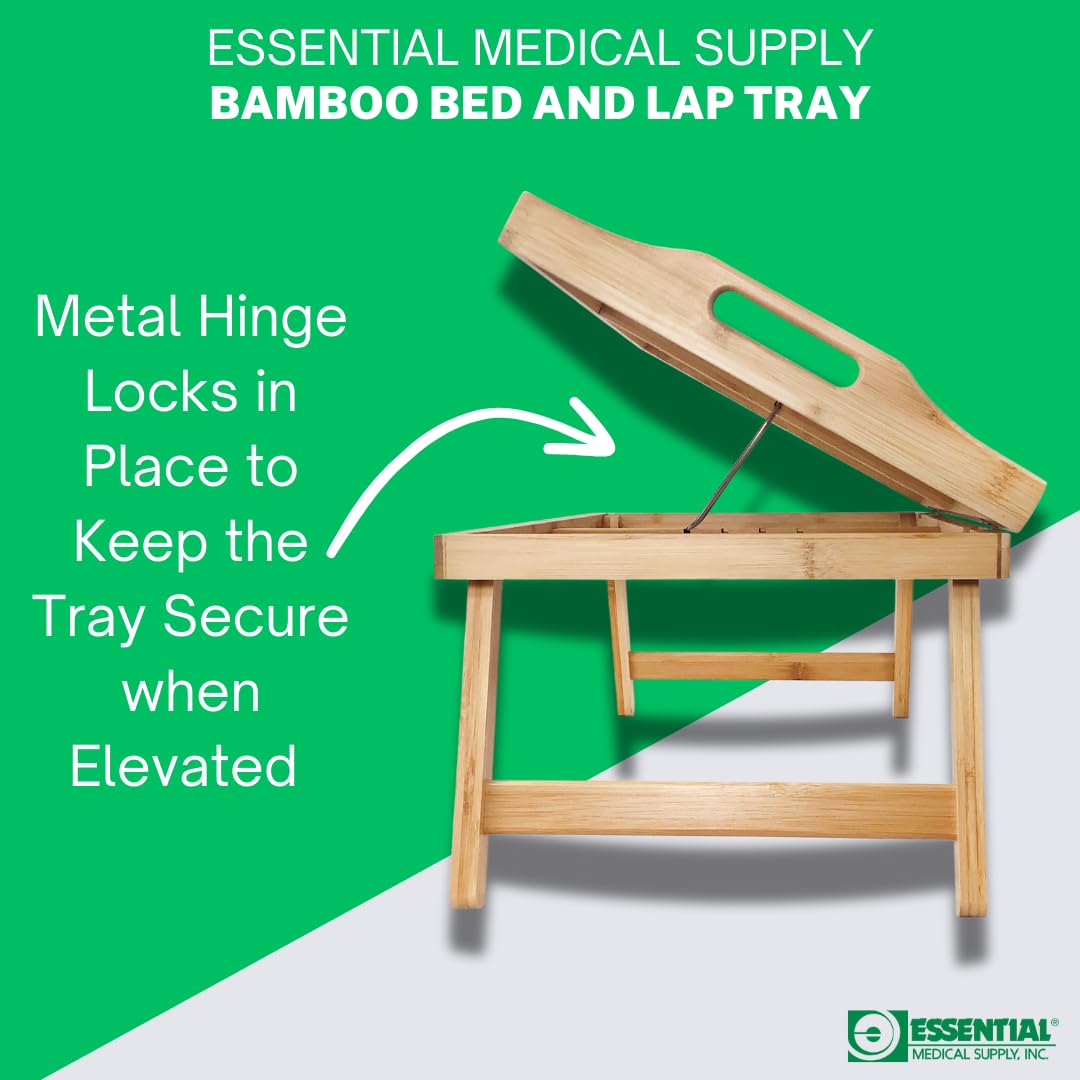 Essential Medical Supply Bamboo Bed and Lap Tray - Extra Large Flip Up Top, Raised Edge, and Handles for Easy Use - Perfect for Eating, Reading or Working in Bed, On a Recliner or in a Wheelchair