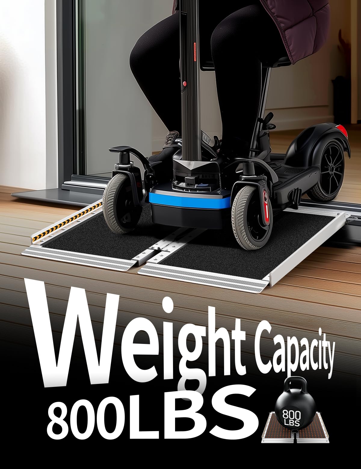 FACHNUO 2 Feet Portable Wheelchair Ramp, Non-Skid Aluminum Handicap Ramps with Handle, Folding Threshold Wheel Chair Ramp for Home Steps, Stairs, Entry, Threshold, Doorways, Scooter, 800LBS Capacity