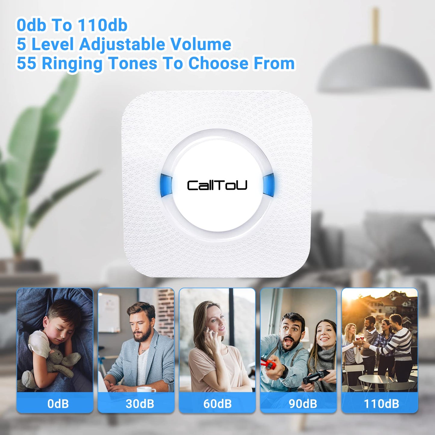 CallToU Elderly Monitoring Call Button Wireless Caregiver Pager Smart Senior System with Light Personal Buzzer Alarm 2 Portable Transmitters 1 Plugin Receiver
