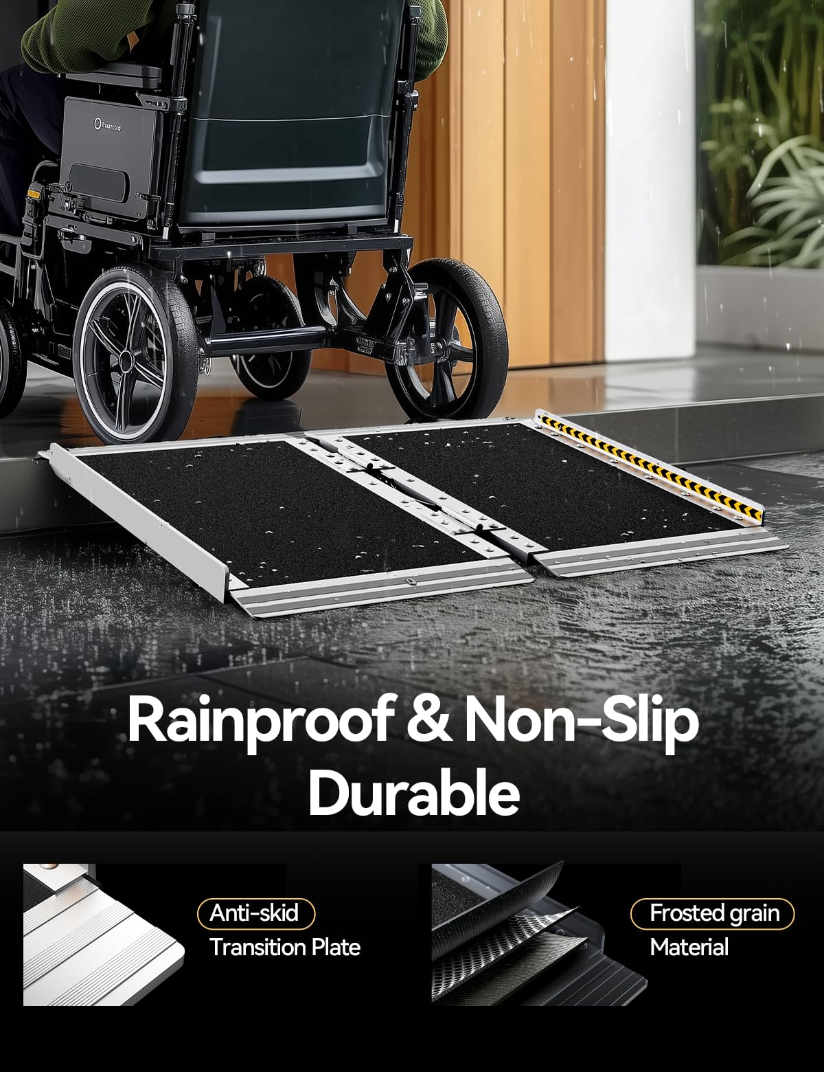 FACHNUO 2 Feet Portable Wheelchair Ramp, Non-Skid Aluminum Handicap Ramps with Handle, Folding Threshold Wheel Chair Ramp for Home Steps, Stairs, Entry, Threshold, Doorways, Scooter, 800LBS Capacity