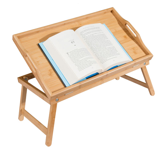 Essential Medical Supply Bamboo Bed and Lap Tray - Extra Large Flip Up Top, Raised Edge, and Handles for Easy Use - Perfect for Eating, Reading or Working in Bed, On a Recliner or in a Wheelchair