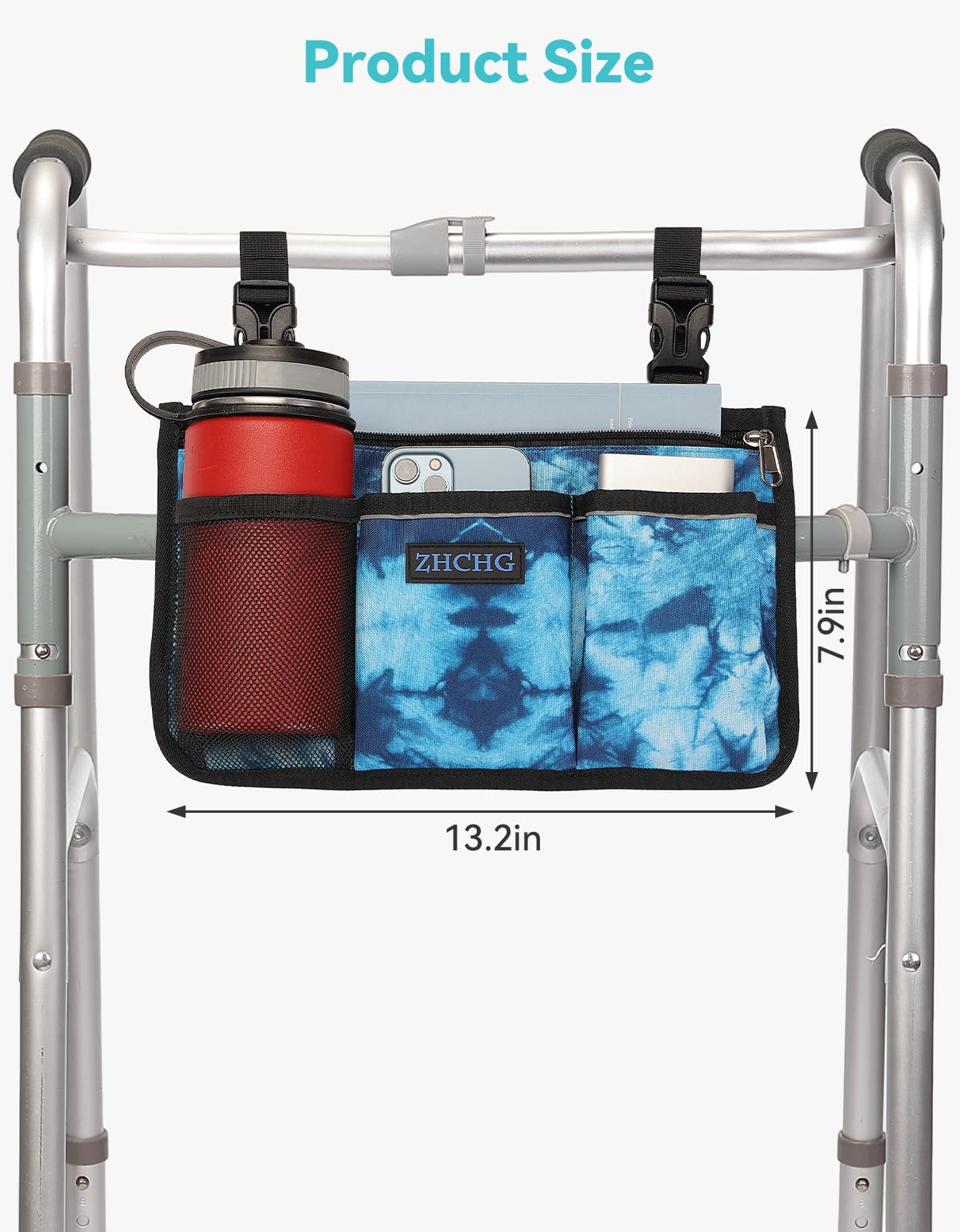 ZHCHG Wheelchair Side Bag, Wheelchair Armrest Pouch Accessories with Cup Holder, Storage Bag for Walker, Rollator, Electric Scooter Wheelchairs, Ideal Gift for Mother's Day & Father's Day