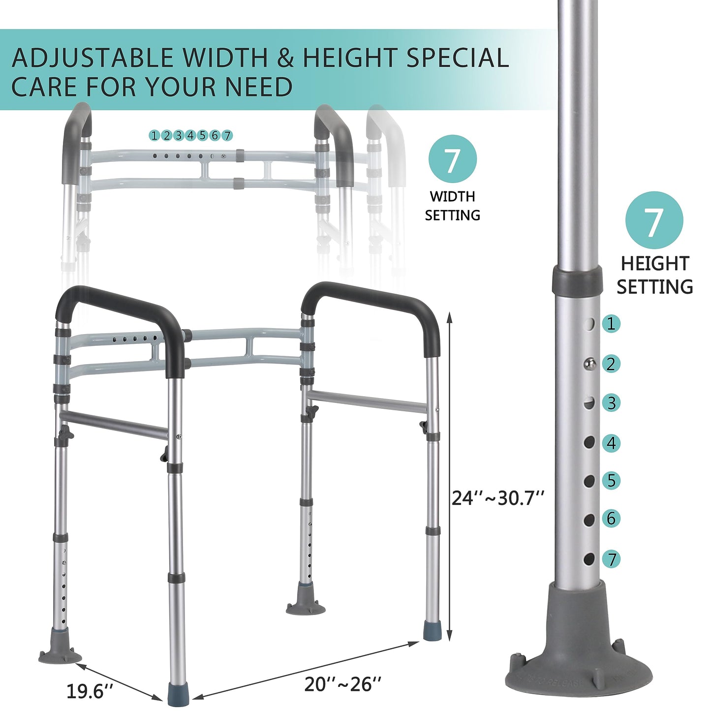 FSA/HSA Eligible Toilet Safety Rails, Adjustable Toilet Frame for Elderly, Seniors, Handicap & Disabled, Foldable Handicap Toilet Handles Fit Any Toilets (300 LB)