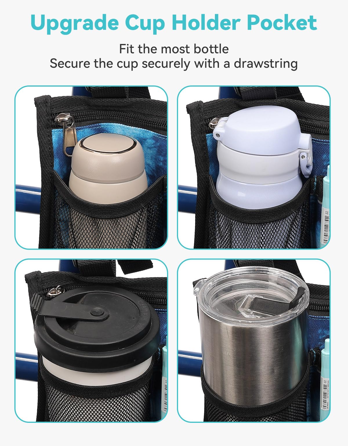 ZHCHG Wheelchair Side Bag, Wheelchair Armrest Pouch Accessories with Cup Holder, Storage Bag for Walker, Rollator, Electric Scooter Wheelchairs, Ideal Gift for Mother's Day & Father's Day