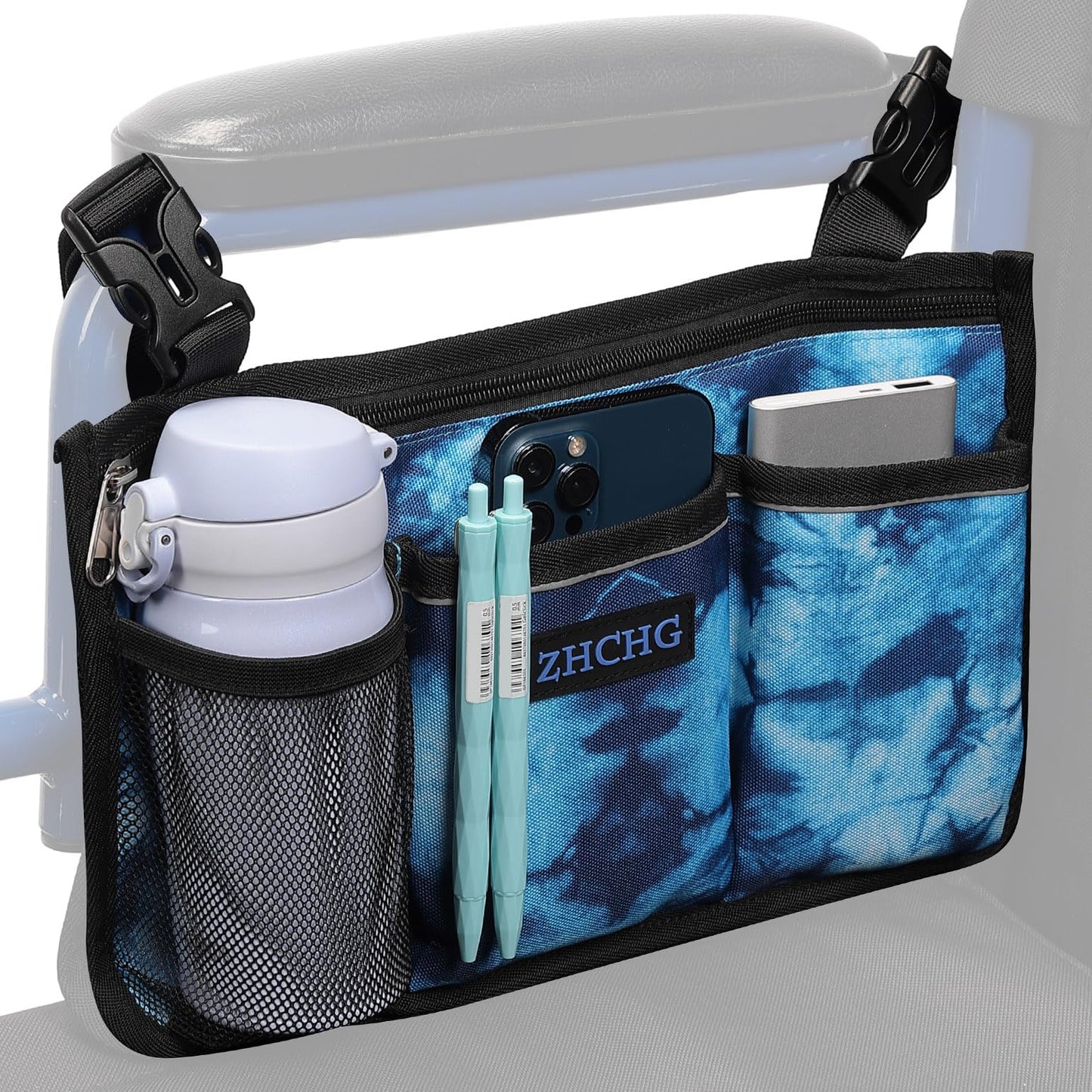 ZHCHG Wheelchair Side Bag, Wheelchair Armrest Pouch Accessories with Cup Holder, Storage Bag for Walker, Rollator, Electric Scooter Wheelchairs, Ideal Gift for Mother's Day & Father's Day