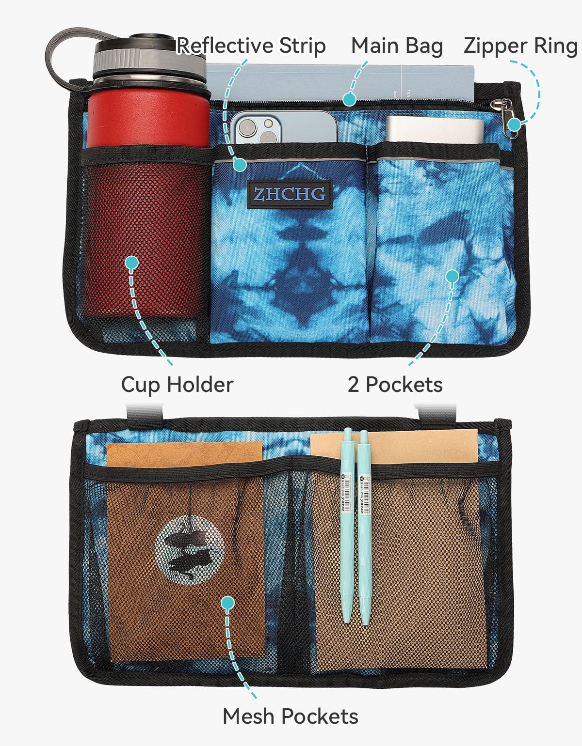 ZHCHG Wheelchair Side Bag, Wheelchair Armrest Pouch Accessories with Cup Holder, Storage Bag for Walker, Rollator, Electric Scooter Wheelchairs, Ideal Gift for Mother's Day & Father's Day